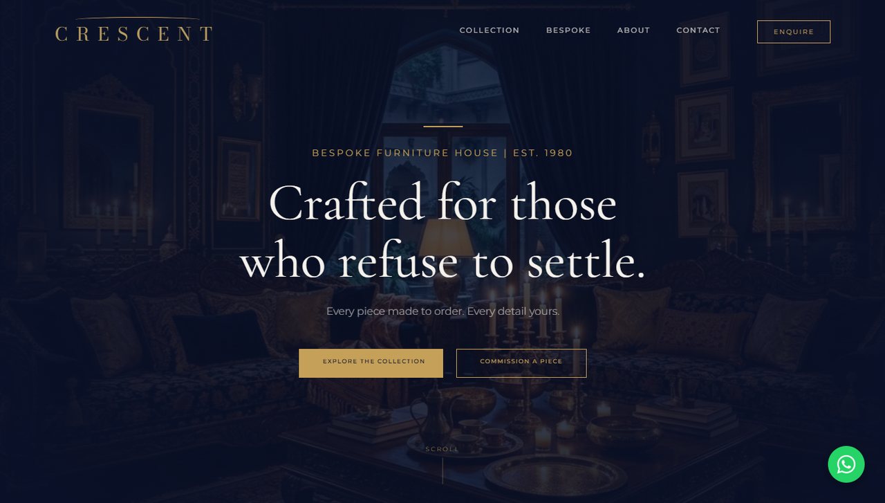 Homepage screenshot of the Crescent Furnitures website