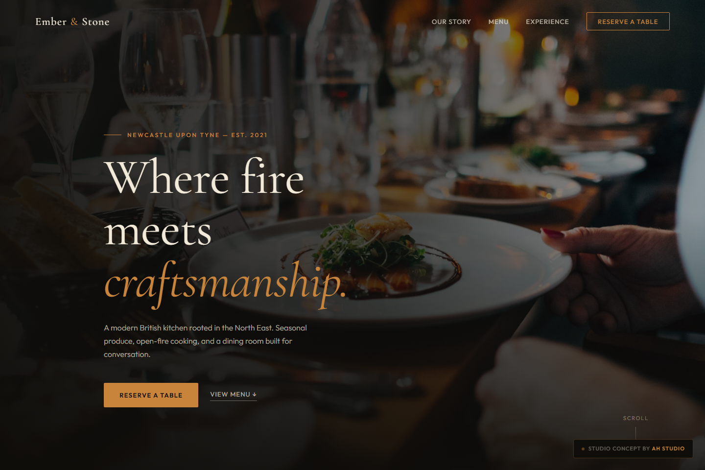 Screenshot of the Ember and Stone concept homepage