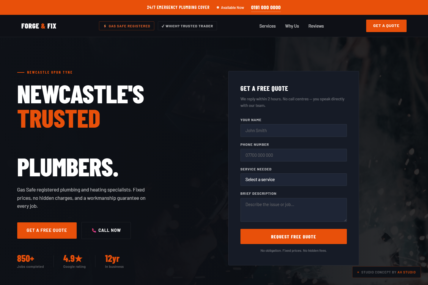 Screenshot of the Forge and Fix concept homepage