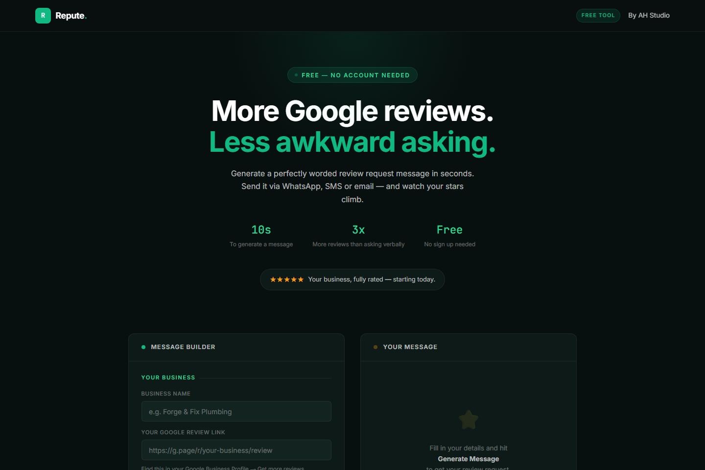 Screenshot of the Repute review request tool